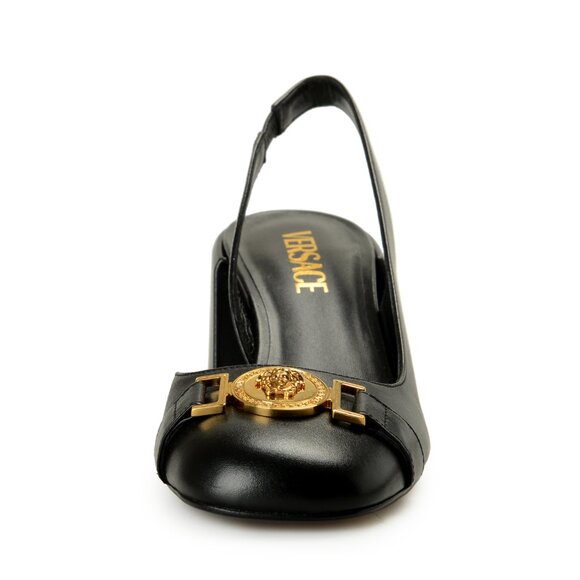 Versace Women's Leather Gold Medusa Heeled Slingback Pumps Shoes US 8 IT 38 - Picture 5 of 8